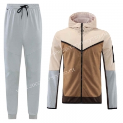 Beige&Brown Thailand Soccer Jacket Uniform With Hat-LH