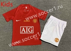 Retro Version 07-08 Manchester United Home Red Kids/Youth Soccer Uniform-7809