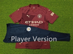 Player Version 2024-2025 Manchester City Burgundy Short-Sleeve Thailand Soccer Tracksuit-9926
