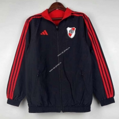(S-3XL) 2024-2025 River Plate Red&Black Reversible Trench Coats -0255