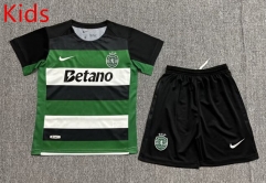 2024-2025 Sporting Clube de Portugal Home Black&White and Green Kid/Youth Soccer Uniform