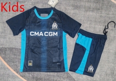 2025-26 Olympique de Marseille Away Blue kids Soccer Uniform-9484