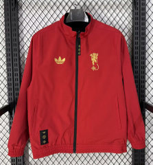 (S-3XL) 26-27 Collaboration Manchester United Red Reversible Thailand Soccer Trench Coat-7209