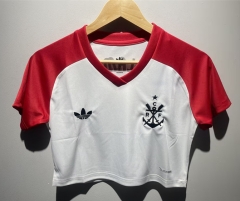 26-27 Flamengo White Women Navel Revealing Style Soccer Jersey-6400