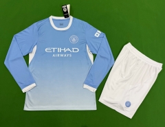 Without Brand Logo(S-3XL) 26-27 Manchester City Home Blue LS Thailand Soccer Uniform-9031