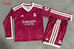 26-27 Real Madrid 2nd Away Pink Kids/Youth LS Soccer Uniform-7998