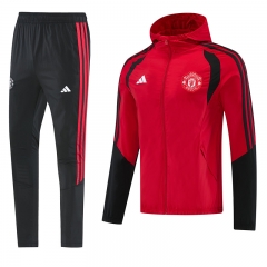26-27 Manchester United Red Thailand Soccer Trench Coat Uniform With Hat-LH