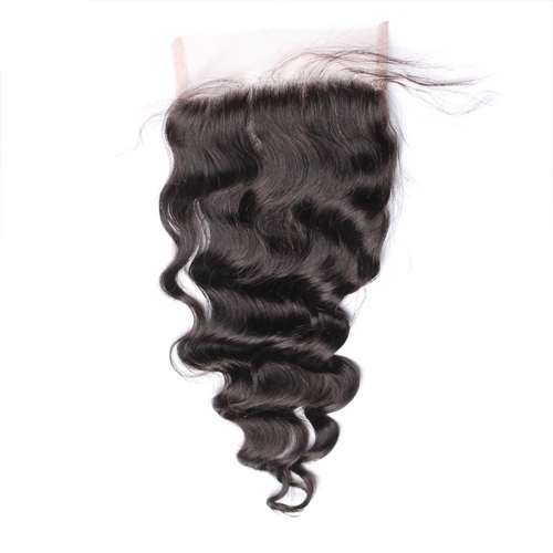 Osolovely Hair 12A Grade Human Virgin Hair Loose Wave 5x5 Lace Closure Medium Brown Swiss Lace Bleached Knots Closure With Baby Hair