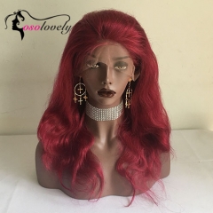Colorful Osolovely hair burgundy body wave lace front wig glueless cap pre plucked hairline