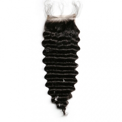 Osolovely Hair 12A Grade Deep Wave Human Hair Lace Closure Free Part With Baby Hair Natural Black Color Bleached Knots