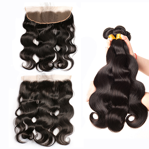 Osolovely Hair Body Wave Hair 13x4 Lace Frontal Closure With 3 Pieces Human Hair Bundles