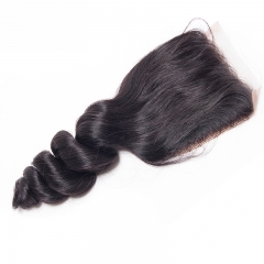 Osolovely Hair Deep Loose Wave Closure Human Hair 4x4 Swiss Lace 130% Density 100% Human Hair Lace Closures