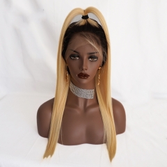 Mink Straight 1B Ombre 613 Glueless Full Lace Wigs Human Hair With Baby Hair Ombre 613 Dark Roots Blonde Full Lace Wig