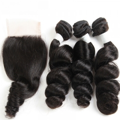Osolovely Hair 4pcs/lot Loose Wave 3 Bundles With Closure 100% Human Hair With Closure 4*4 Hair Weave Extensions Can Be Dyed