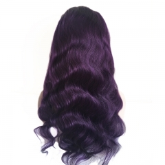 Colorful Full Lace Human Hair Wigs Purple Body Wave Mink Hair Transparent Lace Wigs For Black/White Women