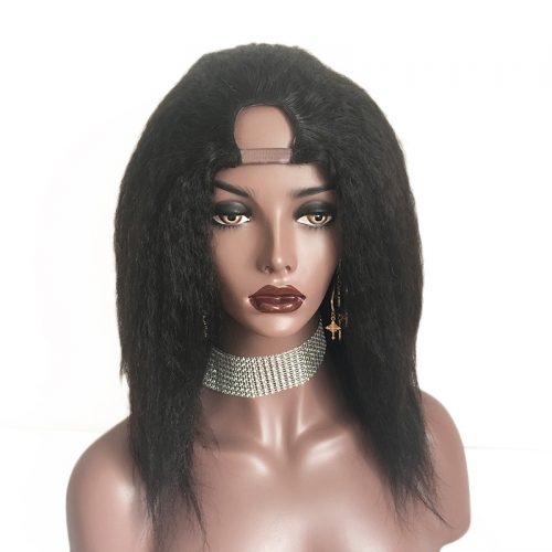 Osolovely Hair U Part Kinky Straight Human Hair  Italian Yaki Lace Wig Pre Plucked Hairline Lace Wigs