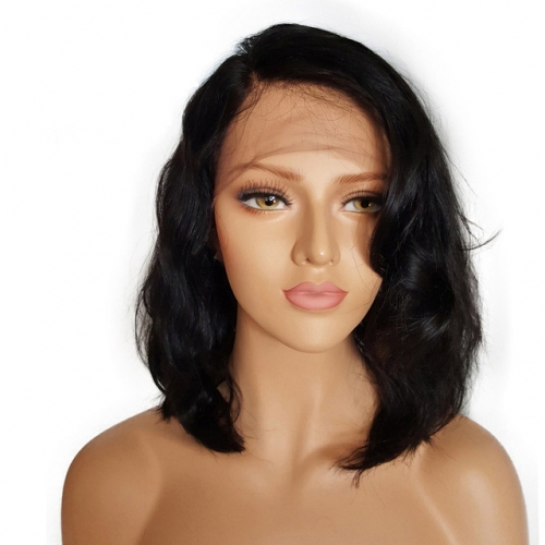 Osolovely Hair Short Glueless Lace Front Human Hair Wigs With Baby Hair 8 Inch to 16 Inch Non Remy Wavy Bob Wigs Bleached Knots