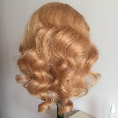 Colorful Osolovely Human Virgin Hair 27# Color Honey Blonde Loose Wave Lace Front Wigs Pre plucked Short Bob wigs With Baby Hair Bleached Knots
