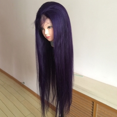colorful Full Lace Human Hair Wigs Purple Straight Hair Transparent Lace Wigs For Black/White Women Purple Full Lace Wig