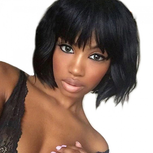 Osolovely Lace Wig 150% Densiry Short Human Hair Lace Front Wigs For All Women Wig With Bangs 8-14 Inches Natural Color