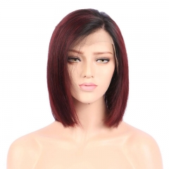 Colorful Osolovely Hair Glueless Short Red Ombre Straight Lace Front Bob Human Hair Wigs Side Part Wigs For ALL Women No Tangle No Shedding