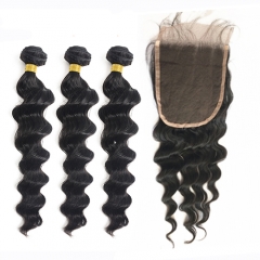 Osolovely Hair Loose Wave Hair 6x6 Lace Closure With 3 Pieces Human Hair Bundles