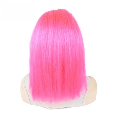 Colorful Osolovely Hair Full Lace Human Hair Wigs Virgin Hair Hot Pink Dark Root Bob Lace Wigs Pre Plucked Middle Part