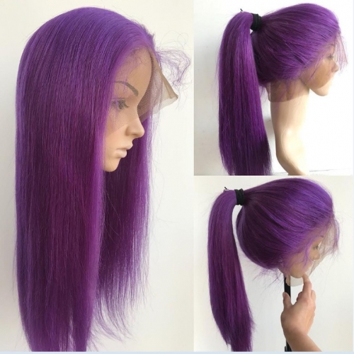 Colorful Osolovely Hair Purple Short Human Hair Wigs Pre Plucked Full Lace Wig for Women 130% Density Lace Wigs