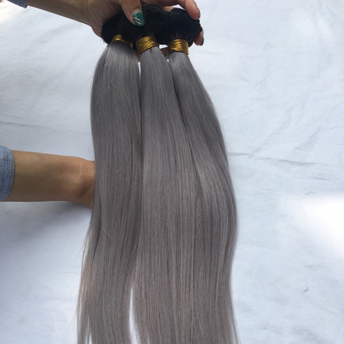 Osolovely Hair Non Remy 1B/ Grey Straight Human Hair Bundle Ombre Human Hair Weave Extension 1 Bundle