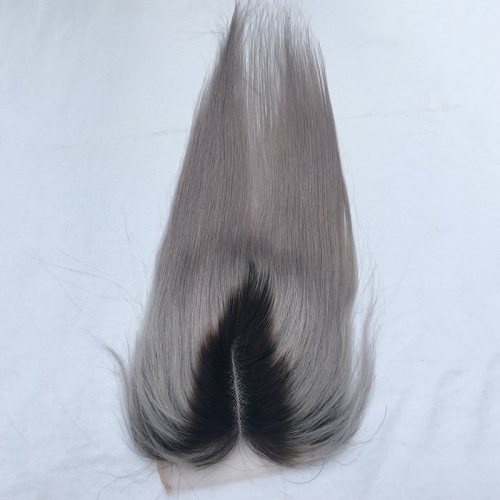 Osolovely Hair Straight Middle Part Lace Closure 1B/Grey Color Ombre Human Hair Gray 4x4 Closures