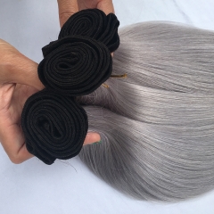 Osolovely Human Hair Bundles Straight Hair Bundles With Closure Dark Root Omber Grey Color Straight Human Hair Extensions