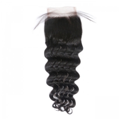 Osolovely Hair Loose Deep Wave Hair Natural Color 10" to 20" 100% Human Hair Free Part 4x4 Lace Closure