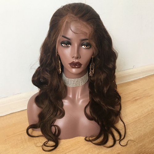 Osolovely Hair Body Wave #4 Brown Color Lace Front Wig 180% Density Preplucked Hairline