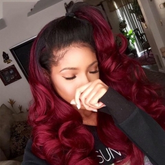 Osolovely Hair #1B/99J Color Ombre Human Hair Wigs Lace Frontal Body Wave Hair Wigs With Baby Hair Burgundy Remy Wig