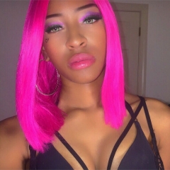 Colorful Osolovely Hair dark root 1b pink glueless lace front wig pre plucked hairline short bob lace wigs