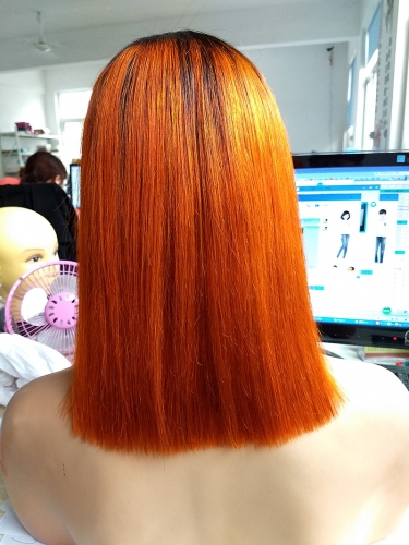 Colorful Osolovely Hair dark root 1b orange glueless lace front wig pre plucked hairline orange color short bob lace wigs