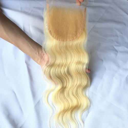 Osolovely Hair Body Wave Blonde 613 Color 5x5 Lace Closure Medium Brown Swiss Lace Bleached Knots With Baby Hair