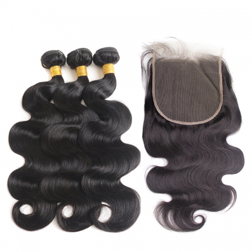 Osolovely Hair Body Wave 7x7 Lace Closure With 3 Pieces Human Hair Bundles Deal