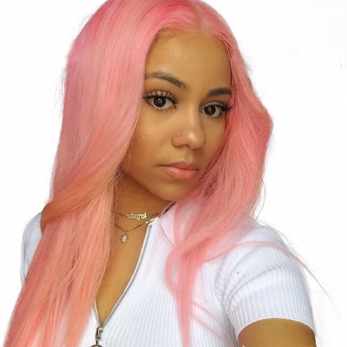 Osolovely Hair Human Hair Pink Color Front Lace Wig Pre-Plucked Hairline Straight Hair with Baby Hair Glueless Wigs