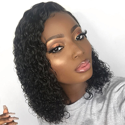 Osolovely Hair Short 360 Lace Front Human Hair Wigs Pre Plucked With Baby Hair Side Part Curly Hair 360 Lace Front Wigs 8-16"