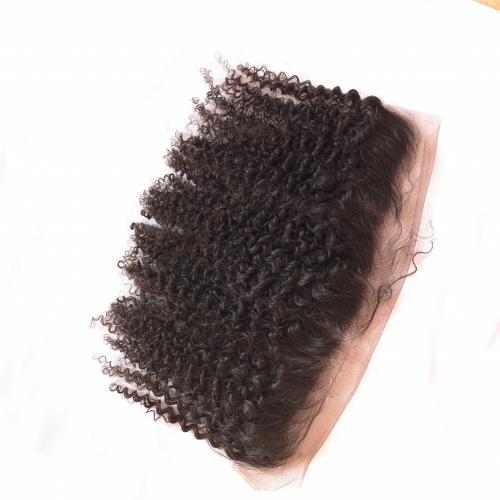 Osolovely Hair Afro Kinky Curly Hair Lace Frontal Closure 13x4 Free Part Ear to Ear Human Hair Lace Closures Natural Color