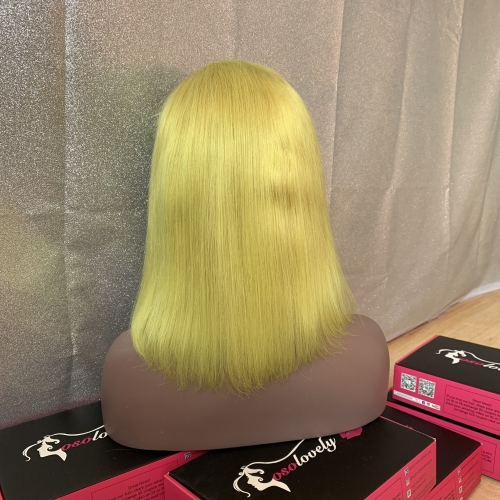 Osolovely 150% Density Yellow Color Lace Front Bob Wig Pre Plucked Natural Hairline Short Straight Bob Wig