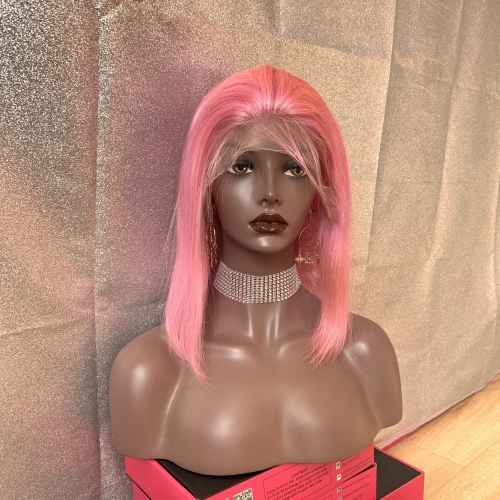 Osolovely 150% Density Pink Color Lace Front Bob Wig Pre Plucked Natural Hairline Short Straight Bob Wig