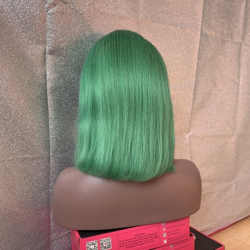 Osolovely 150% Density Green Color Lace Front Bob Wig Pre Plucked Natural Hairline Short Straight Bob Wig