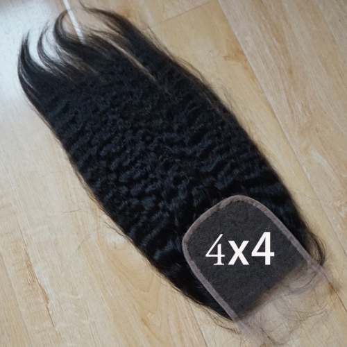 Osolovelybeauty Kinky Straight Hair Transparent Lace 4x4 Lace Closure With Baby Hair Non Remy Hair Natural Black Color 100% Human Hair Free Part