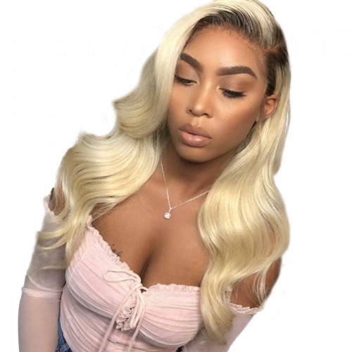 Osolovely Hair Body Wave 13x6 Lace Front Wig 1B 613 Ombre Blonde Colored Preplucked Dark Root Lace Wig Human Hair
