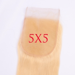 Osolovely Hair Virgin Human Hair Blonde 613 Color 5x5 Lace Straight Closure Medium Brown Swiss Lace Bleached Knots With Baby Hair