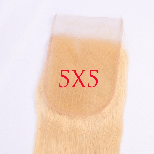 Osolovely Hair Virgin Human Hair Blonde 613 Color 5x5 Lace Straight Closure Medium Brown Swiss Lace Bleached Knots With Baby Hair