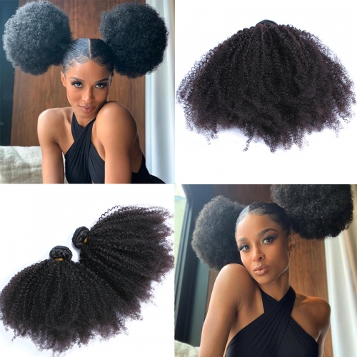 Osolovely Hair Afro Kinky Curly Weave Human Hair Extensions 4B 4C Virgin Hair 1 Or 3 or 4 Bundles Natural Black Afro Kinky Curly Machine Double Weft