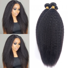 Osolovely Hair Kinky Straight Hair Human Hair Weave Bundles 1/3/4 Pieces Kinky Straight Human Hair Extension 10”-30”